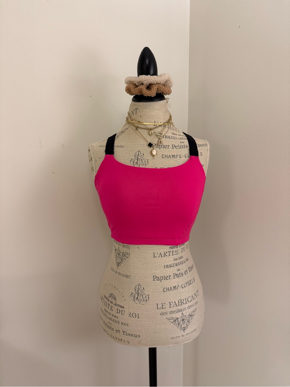 Alo Hot Pink Sports Crop with Black Straps